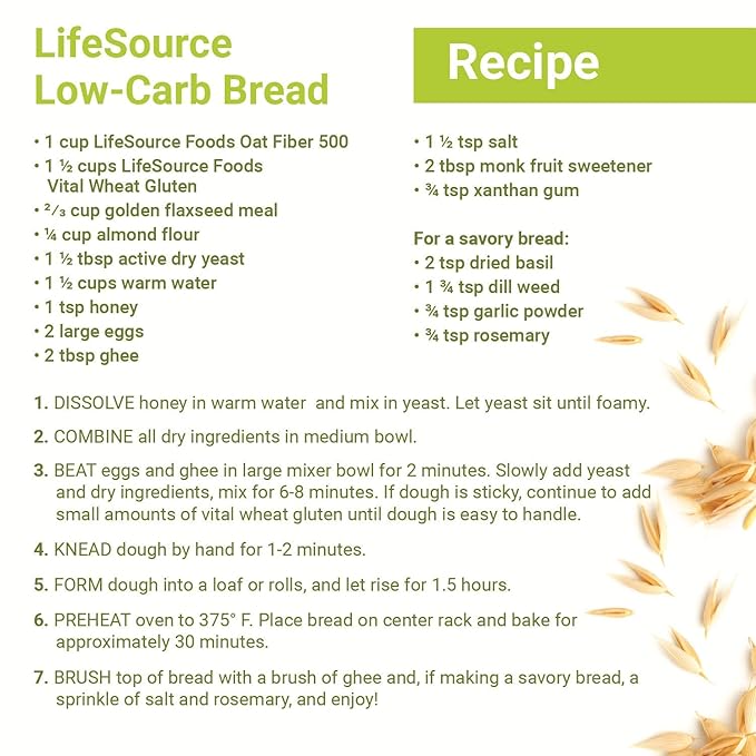 LifeSource Foods Oat Fiber 500 (1 LB) Keto, Zero-Carb, Gluten-Free, All-Natural Fiber for Low-Carb Baking and Bread, OU Kosher, Resealable Pouch