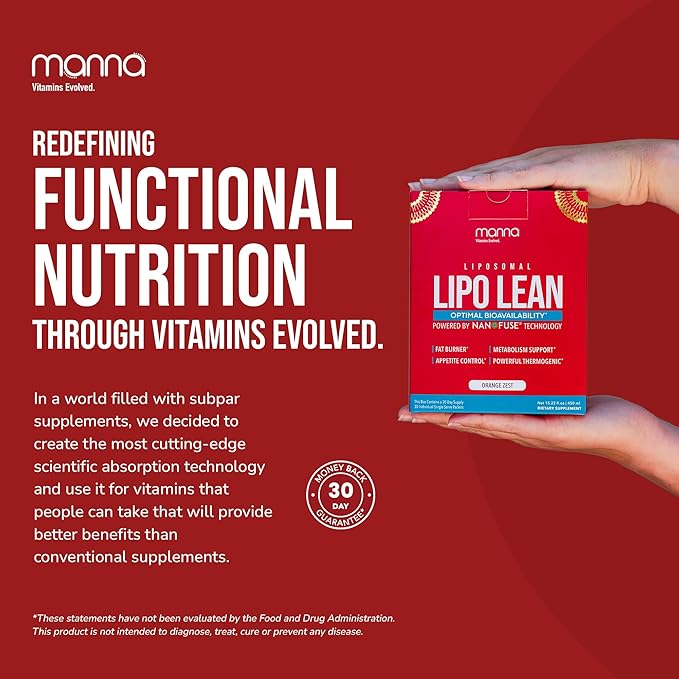 Manna Vitamins Evolved Liposomal Lipo Lean, Thermogenic Metabolism Support, Cravings Management, Weight Loss Support for Women, Men, Liposomal Absorption 3500mg CLA, Carnitine, Green Tea, 30 Packets