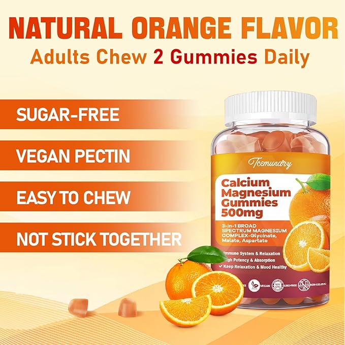 Calcium Magnesium Supplement Gummies for Adults: Calcium Citrate 600 mg with Vitamin D3 & K2 for Women Men - Supports B0ne Strength, Better Zzz, Muscles, Energy & Immune (60 Count)