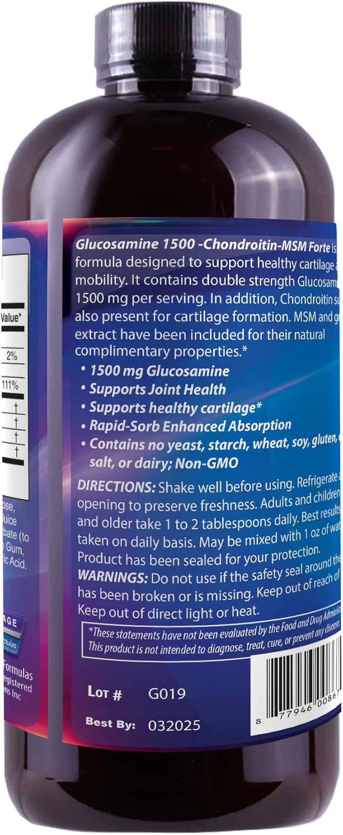 Dr's Advantage Liquid Glucosamine 1500- Chondroitin-MSM 16oz, Brown, DA867