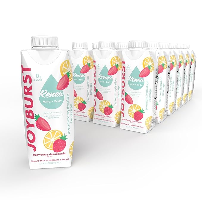 Sugar Free Electrolyte Water, Zero Calorie Hydration Drink, Refresh, Hydrate & Recover, Electrolytes+Vitamin B's + Focus, Comes in Eco-friendly Tetra Pak® packages (Strawberry-lemonade 18 Packs)