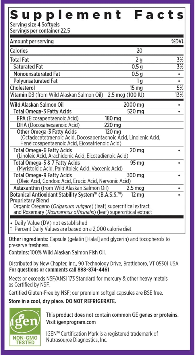 New Chapter Wholemega Fish Oil Supplement Omega-3 + D3 + 90 ct 500mg Softgels