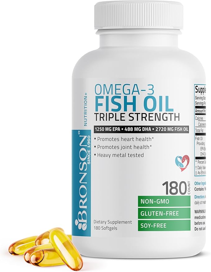 Bronson Omega 3 Fish Oil Triple 2720 mg, 1250 mg 488 mg, 180 Softgels