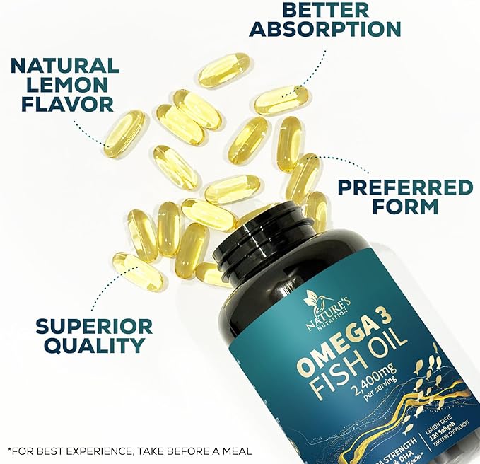 Triple Strength Omega 3 Fish Oil 2400 mg 1200 MG Omega-3 Supplement 180 Fish