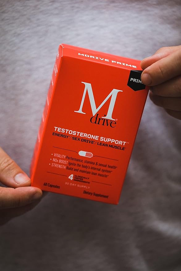 Mdrive Prime - Testosterone Support for Men, Max Energy, Stress Relief and Lean Muscle, KSM-66 Ashwagandha, S7 Nitric Oxide Booster, Bioperine and DHEA, 60 Capsules