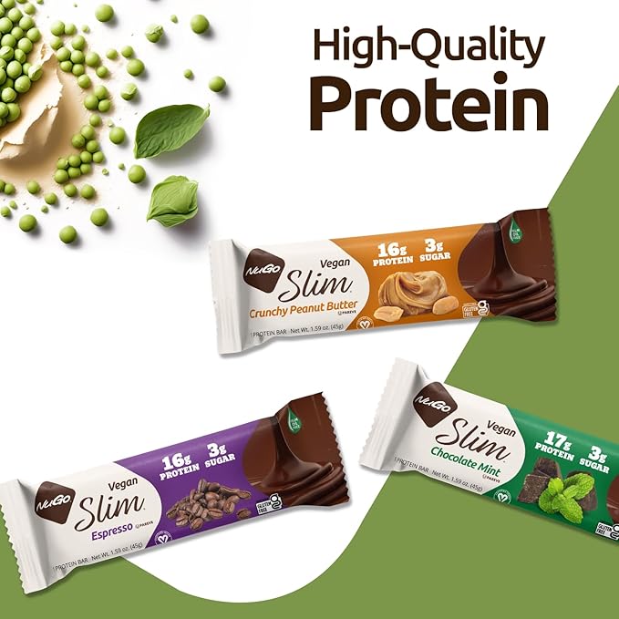 NuGo Slim 24ct Variety - Crunchy Peanut Butter 12 bars & Brownie Crunch 12 bars, 16g Protein, Keto Friendly, Gluten Free, 24 count