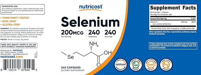 Nutricost Selenium 200mcg, 240 Vegetarian Capsules, Non-GMO, Gluten Free L-Selenomethionine