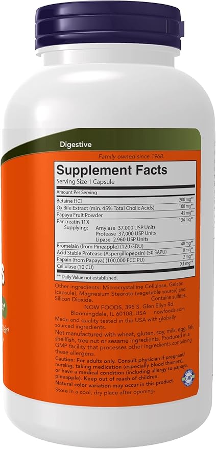NOW Foods, Super Enzymes, Formulated with Bromelain, Ox Bile, Pancreatin and Papain, Super Enzymes, 270 Capsules