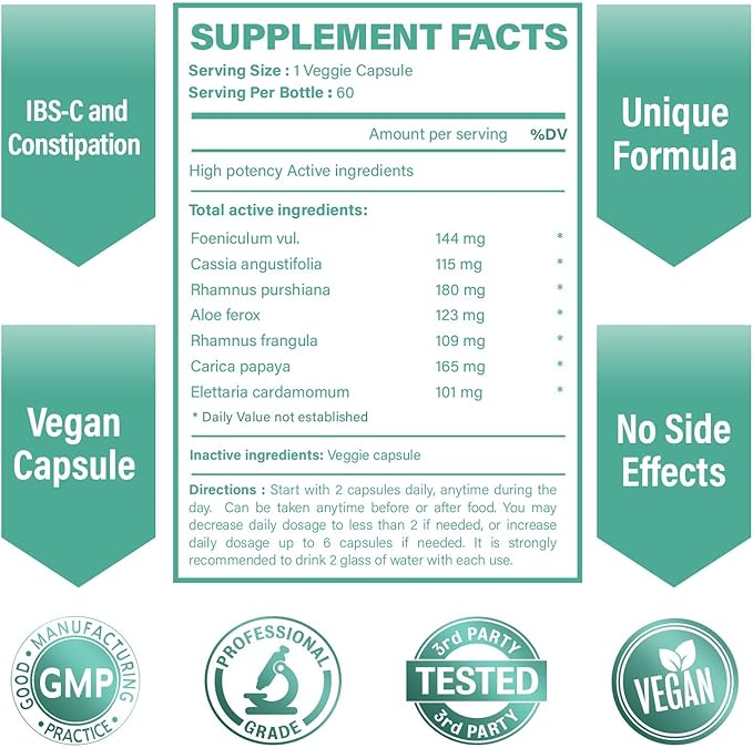 Digestic - Laxative for Constipation Relief, Stool Softener for IBS Severe and Strong Constipation 100% Natural - 360 Capsules - Colon Detox Cleanse, Gas and Bloating Stomach Relief for Adults