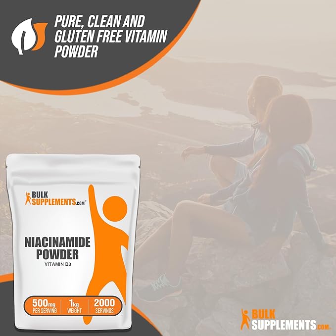 BulkSupplements.com Niacinamide Powder - Niacinamide Supplement, Vitamin B3 Supplement, Niacinamide 500mg - B3 Vitamins for Skin Health, Pure & Gluten Free - 500mg per Serving, 1kg (2.2 lbs)