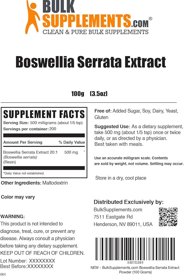 BulkSupplements.com Boswellia Serrata Extract Powder 500mg per 100g (3.5 (3.5 oz) 1)