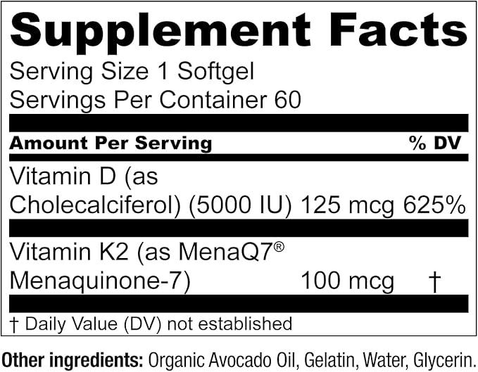 Live Conscious Vitamin K2 MK7 D3 Supplement D3 5000 5000 IU (2-Pack)