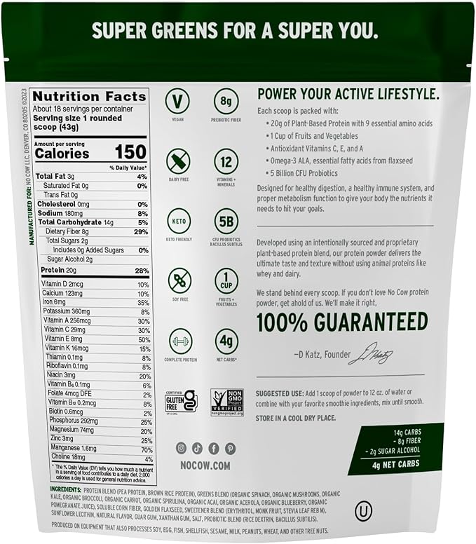 No Cow Plant-Based Protein Powder Plus, 20g Protein 9 Essential 5 Billion