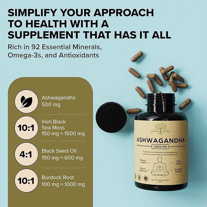 Organic Ashwagandha Root & Irish Sea 3,600 mg 60 Caps
