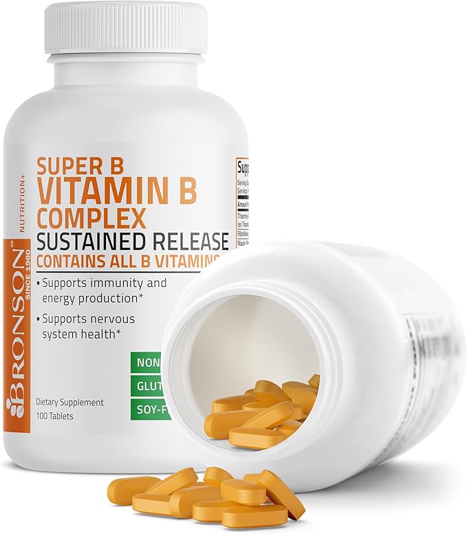 Bronson Super B Vitamin B Complex B1, B2, B2, B3, B3, B6, B6, B9 B9 - B12) Contains 100 Tablets