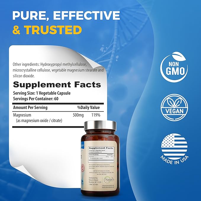 Nature's Potent Magnesium Supplements 500mg | 60 Veggie