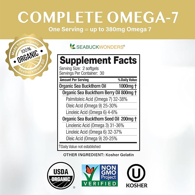 Omega-7 Complete Sea Buckthorn Oil Blend, 180 Count (500mg Each)