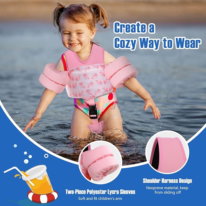 Moko Toddler Swim Vest for Kids, 20-50 lbs/22-66 lbs Clearance Swim Arm Band Cartoon Swimming Wings Pool Float Vests Sleeves Shoulder Straps Arm Floaties for Children Learn to Swim