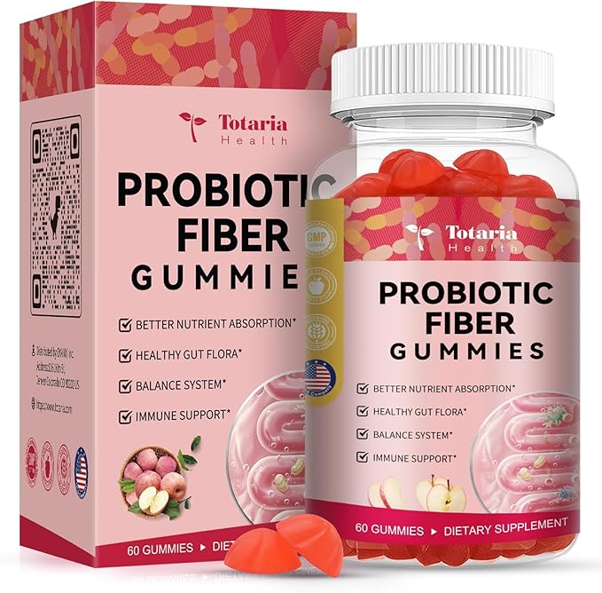 9-in-1 Probiotic Fiber Gummies for Adults & Teens 16G Fiber per Serving, Psyllium Fiber Supplement with 5 Billion CFU Bacillus Coagulans, Inulin, ACV for Digestive, Gut & Immune Wellness - 2 Bottles