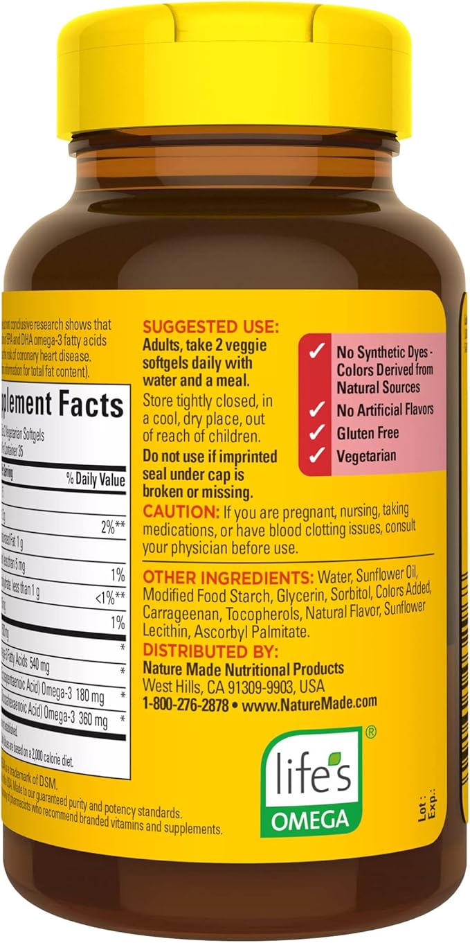 Nature Made Algae 540 mg Omega 3 Supplement, 3 Fish 70 Veggie