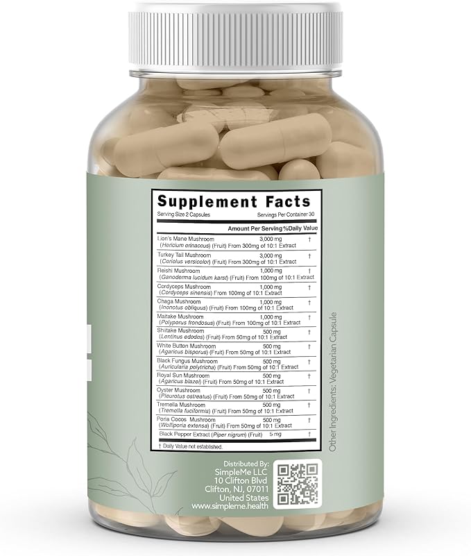 Multi-Mushroom Supplement - Complex For Brain, 60 Capsules