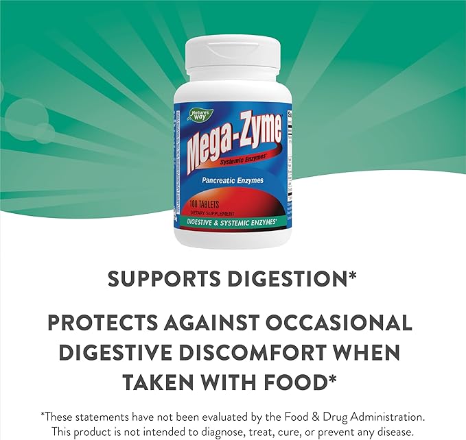Nature's Way Mega-Zyme Systemic Enzymes, Relieves 100 Tablets