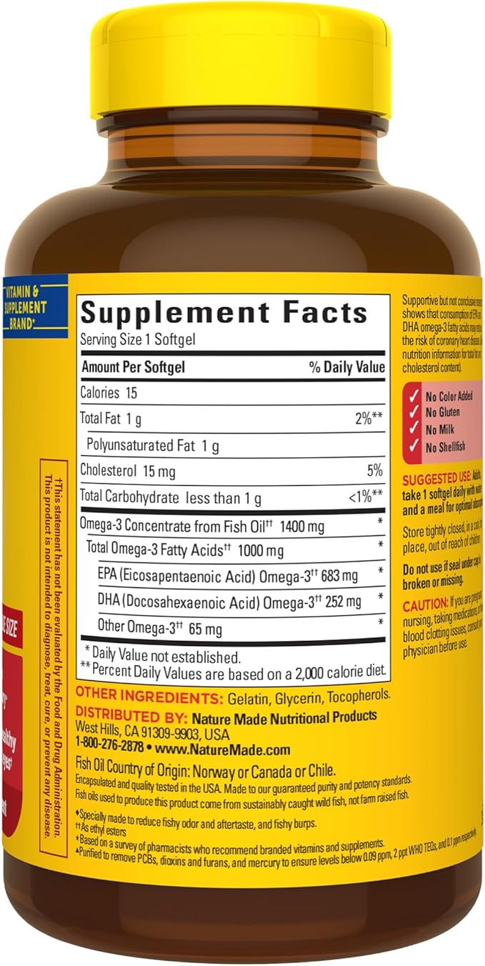 Nature Made Burp Less Ultra Omega 3 Fish 1400 mg, 3 Supplement 90 Softgels