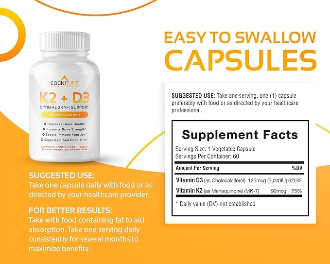 Vitamin D3 5000 IU with Vitamin K2 (MK7) (MK7) Supplement K2 D3 D3 Complex 5000 IU D3 & 90 mcg K2 mk7-60 mk7-60 Count