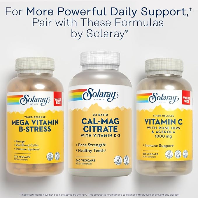 Solaray Calcium Magnesium Citrate 2:1 Ratio D2, Healthy 60 Serv, 360 VegCaps