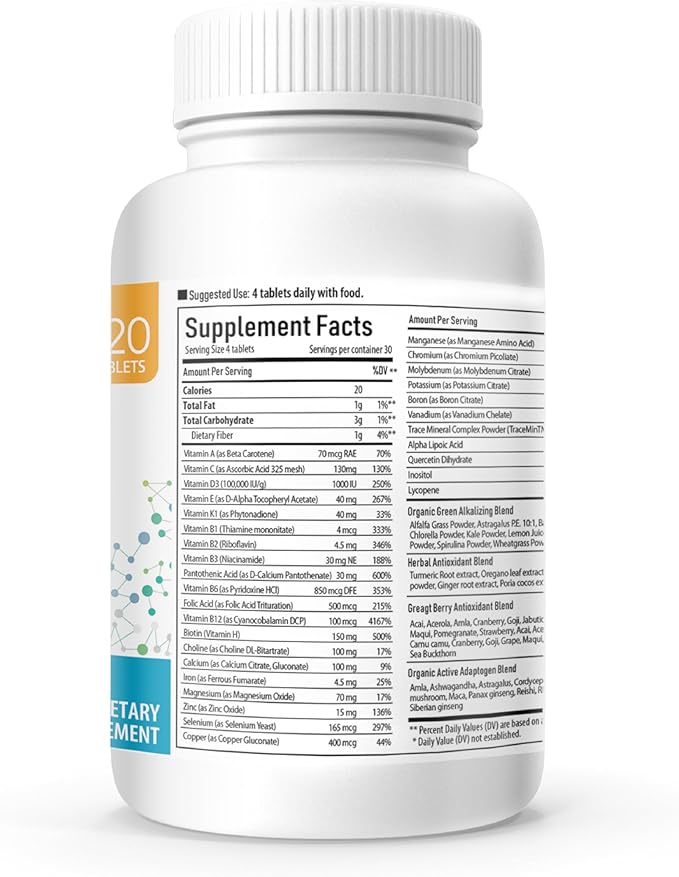 Vital Multi 120 Tablets x 4 Bottles for 4 Months - Multivitamin Supplement, Daily Nutritional Supports with 143 Ingredients (480 Count)