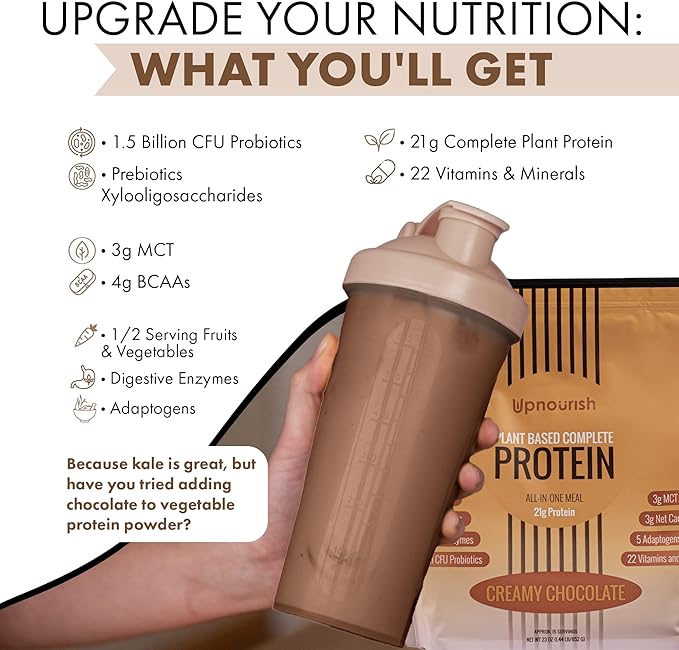 UpNourish Chocolate Vegan Protein Powder, Meal 15 Servings