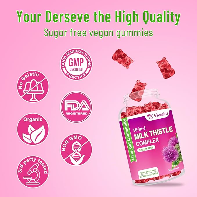 1500mg Milk Thistle Gummies, 10-in-1 Herbal