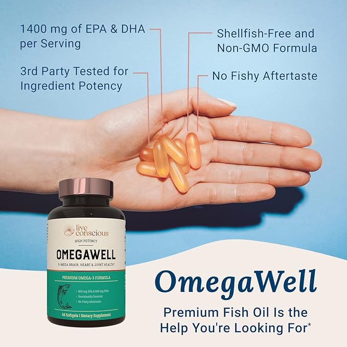 OmegaWell Fish Oil: Heart, Brain, and 800 mg 600 mg 120 Count (2-Pack)