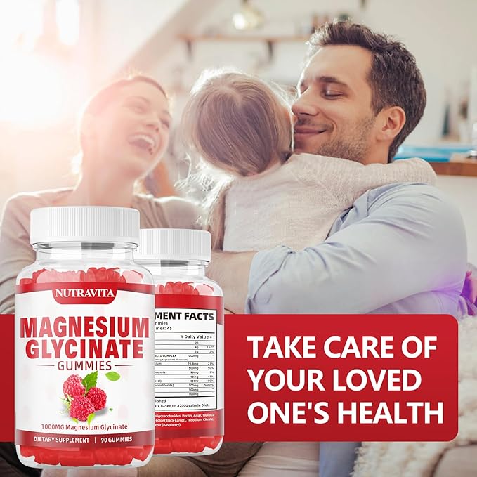 Magnesium Glycinate Gummies 1000mg with Magnesium B6, CoQ10, CoQ10, Calcium,Supports 90 Gummies