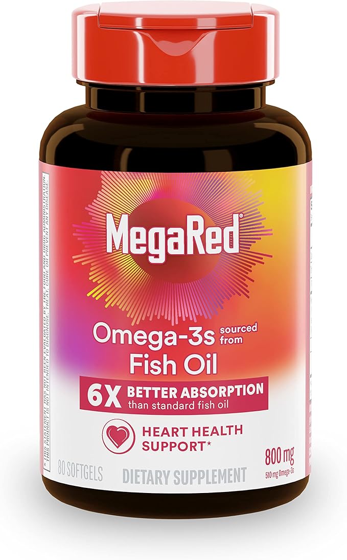 MegaRed Omega 3 Fish Oil Supplement 800mg (per 6X Absorption 3 Fatty (80cnt Box),