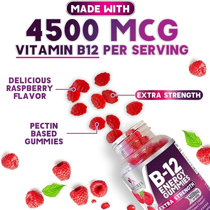 Vitamin B12 Energy Gummies 4500mcg Chewable B-12 Gummy 120 Gummies