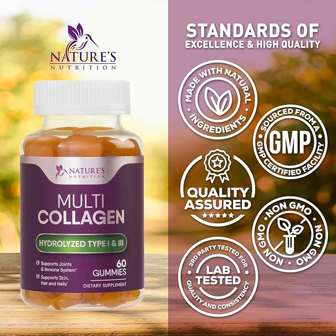 Collagen Gummies with 2500mcg Biotin, Vitamin 1 & 3 Collagen 60 Count
