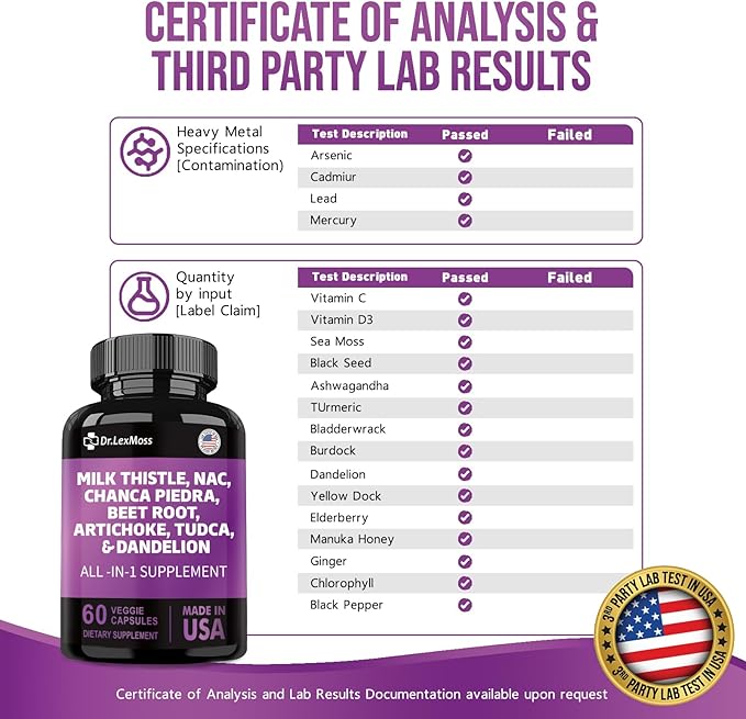 Milk Thistle 3000mg NAC Chanca Piedra 2000mg Artichoke 2000mg Beet 2000mg Dandelion 1000mg, Liver 60 Capsules