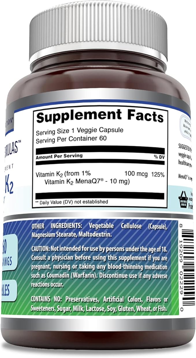 Amazing Formulas Vitamin K2 Menaq7 MK7 Supplement 100 Mcg (1 Pack, 60 Count)