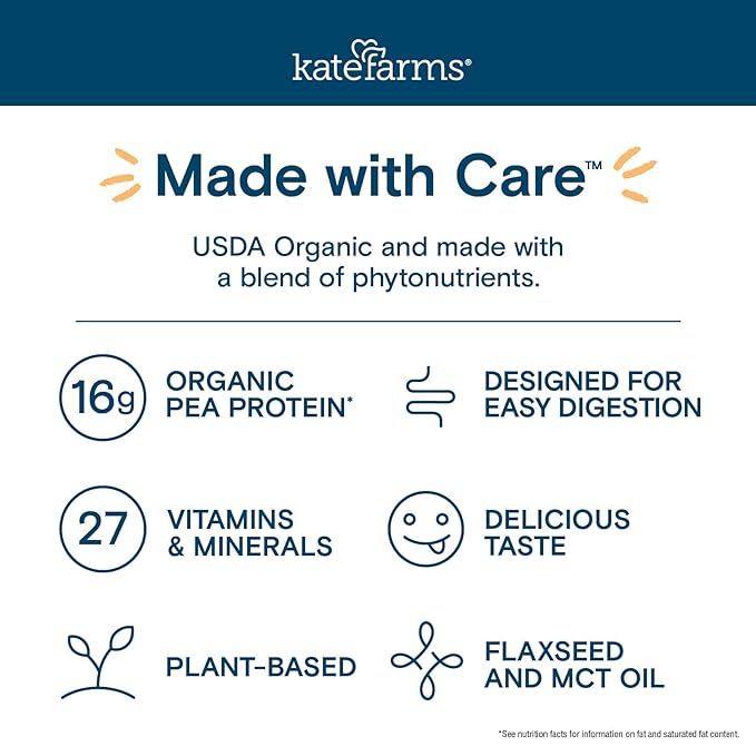KATE FARMS Organic Nutrition Shake, Chocolate, 16g Protein, 27 Vitamins 11 oz (12 Pack)