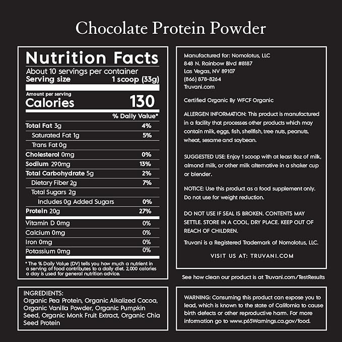 Truvani Vegan Protein Powder 20g Organic 10 Servings