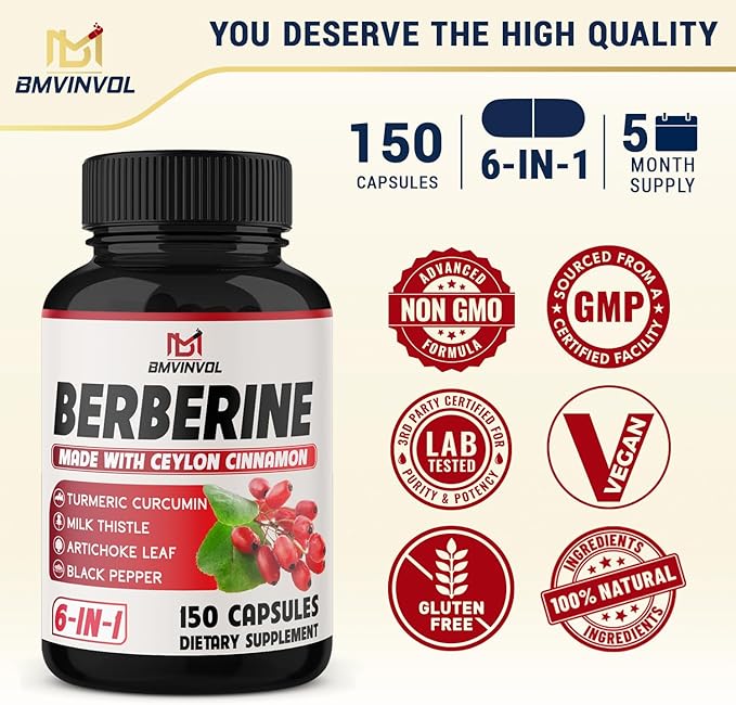 150 Capsules Berberine Supplement with Ceylon 5 Month