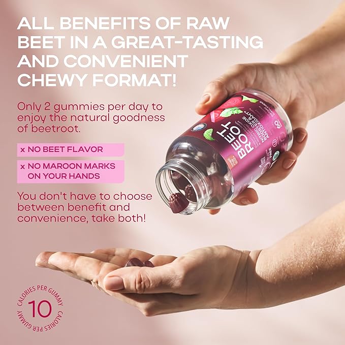 Beet Chews for High Blood Pressure 4000 mg - Beet Root Gummies with Tart Cherry Extract - Nitric Oxide Supplements - Support Cardio Health and Energy - No GMO, Pectin Based Beets - for Women and Men