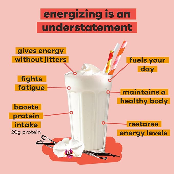 basd Energizing Protein, Vanilla Shake 20g Protein, 100mg Caffeine, 20 Servings, 512g Tub