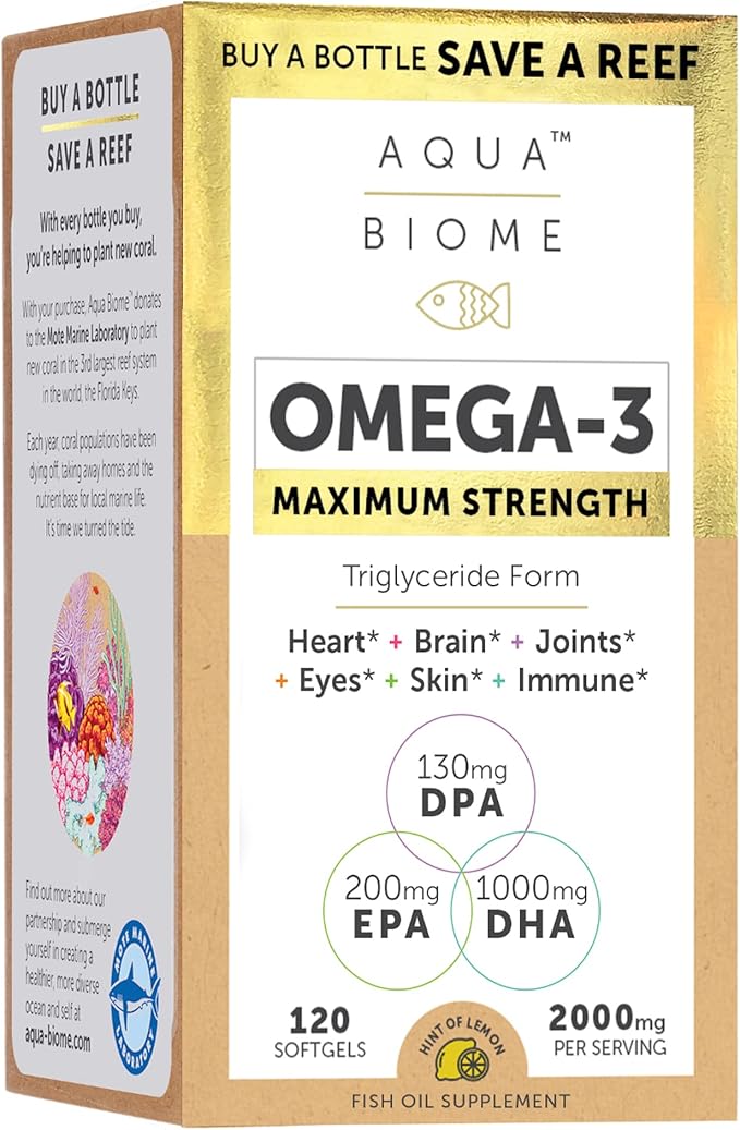 Enzymedica Aqua Biome, Maximum Strength Omega 3 Fish 120 Softgels