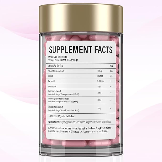 Inositol Supplement - Myo-Inositol and D-Chiro Inositol Plus Chasteberry,Berberine & Ashwagandha - Ideal 40:1 Ratio, Hormone Balance & Ovarian Support PCOS Supplements for Women-120 Capsules