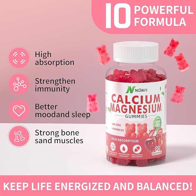 Calcium Magnesium Zinc Gummies with Vitamin D3, ashwagandha Flavor-180 Count