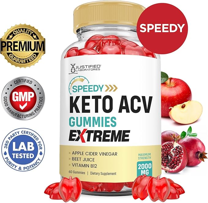 Justified Laboratories (3 Pack Speedy Keto ACV Gummies Extreme 2000MG Speedy Keto Gummies Advanced Formula Apple Cider Vinegar with Pomegranate Beet Juice Powder B12 Vegan Non GMO 180 Gummys