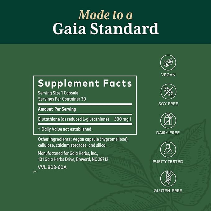 Gaia Herbs Pro Glutathione 500 30 Capsules (30 Servings)