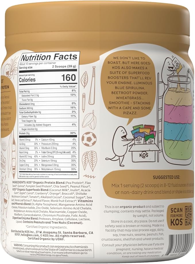 KOS Vegan Protein Powder, Chocolate Peanut Butter 10 Servings